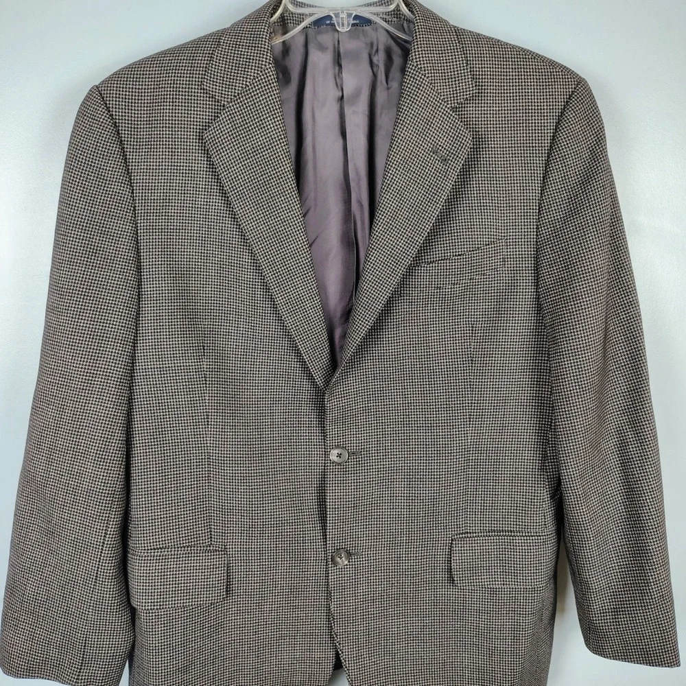 Joseph Abboud Mens 42R Blazer Brown Houndstooth 100% Wool Academic Heritage